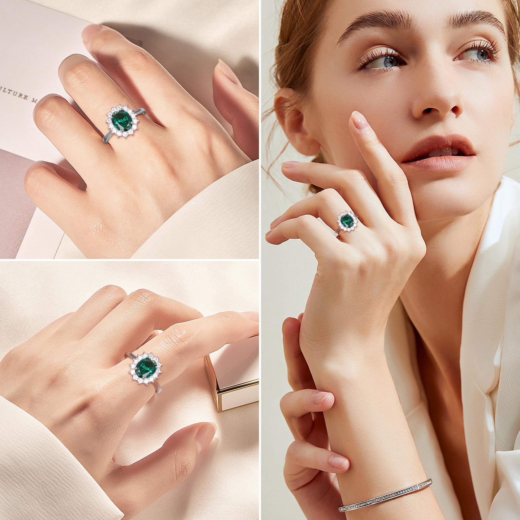 HMJGDHX 925 Sterling Silber Ringe für Frauen, Verlobungsringe, erstklassiger Edelstein-Geburtsstein-Smaragdring, verstellbare Versprechensringe aus Sterlingsilber, Jubiläumsschmuck für Sie