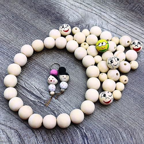 Miniatura 10 de AD Beads Cuentas de madera redondas naturales sin terminar para hacer guirnaldas, trenzas, macramé y joyería (0.787 in-200 piezas)