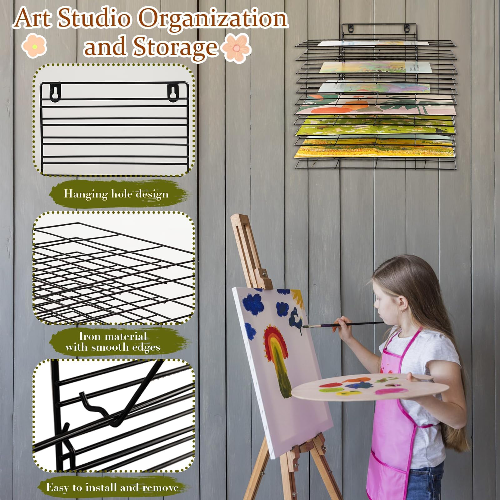 Kunst-Trockenständer für Klassenzimmer, Farbtrockengestell, kleines Kunsttrockengestell, Wandkunst-Aufbewahrungsregal mit 12 abnehmbaren Ablagen für Klassenzimmer und Kunststudios (12 Regale)