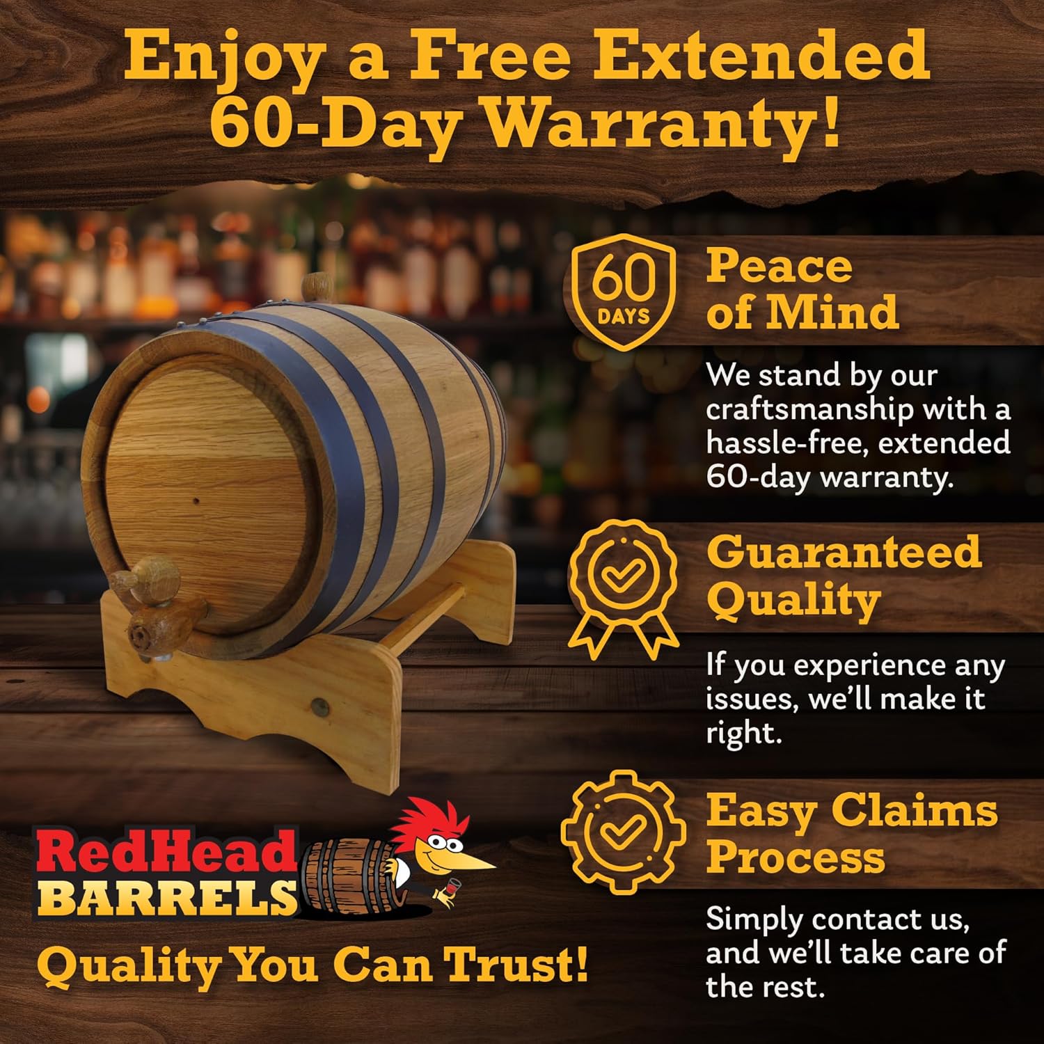 Red Head Barrels - 5 L Premium Oak Barrels for Aging Whiskey, Wine, Rum, Scotch, and More, Ideal for Whiskey Barrel or Wine Barrel, American Charred Oak Barrel for Bourbon, Tequila & Brandy