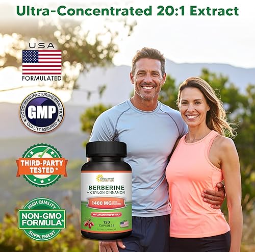 Miniatura 2 de aSquared Nutrition Berberina con suplemento de canela de Ceilán - Complejo de fuerza máxima de 1400 mg - 120 cápsulas - 1200 mg de extracto de polvo