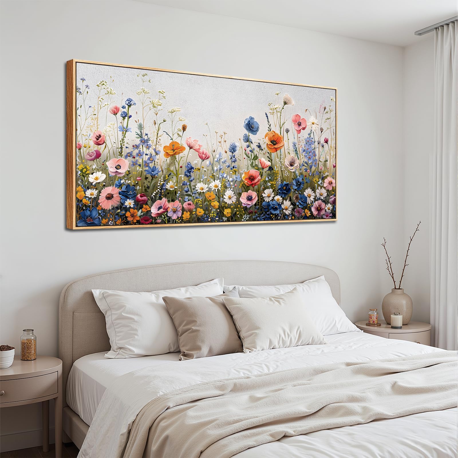 SERIMINO Leinwand Bilder mit Rahmen, Bunte Wildblume Wandbilder Wohnzimmer Groß, Natürliche Botanische GemäLde, Modern Aesthetic Wanddekoration für Lobby Flur Schlafzimmer Esszimmer Büro 73x146 cm
