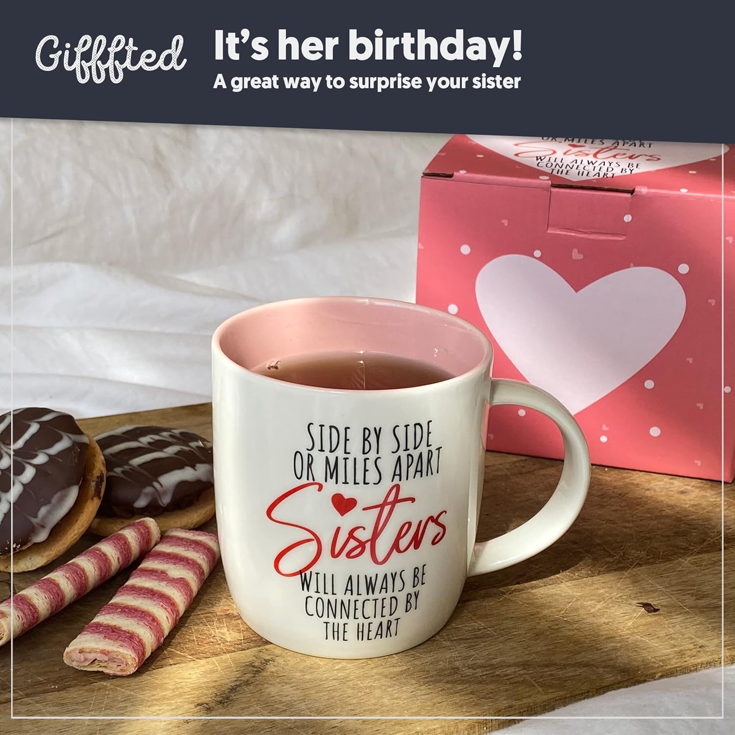 Triple Gifffted Best Sister Ever Coffee Mug & Socks, Gifts for Little Big Sisters from Brother, Birthday Presents Ideas, Valentines Mothers Day Christmas, to younger older sibling, Ceramic Cup 380ML - Image 7