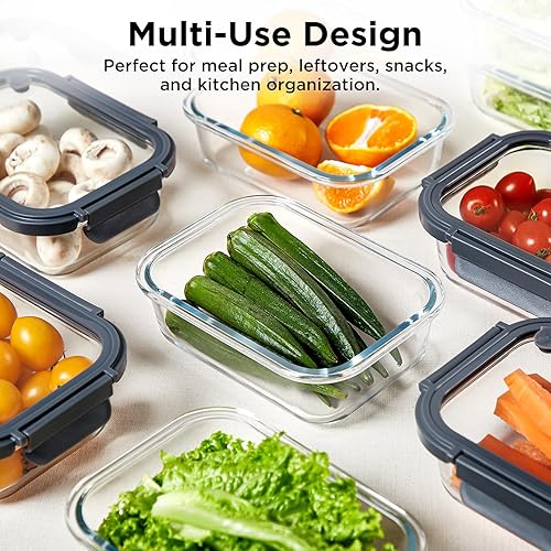 Miniatura 8 de Contenedores de vidrio para almacenamiento de alimentos con tapas de vidrio, paquete de 4 recipientes de 22 onzas, recipientes de vidrio para