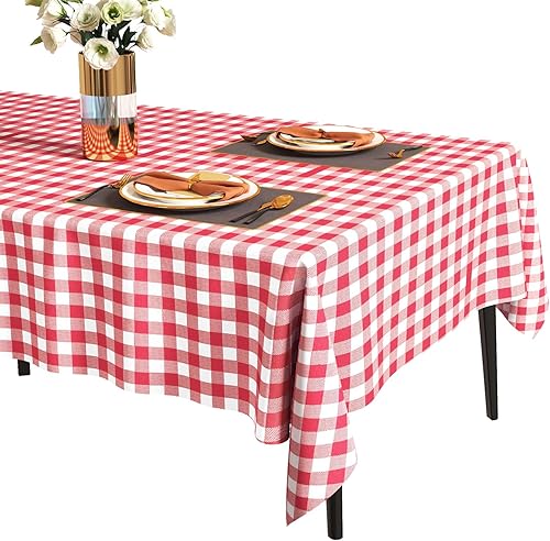 Fixwal Paquete de 6 manteles de plástico desechables de plástico a cuadros rojos de 54 x 108 pulgadas, manteles rectangulares de alta calidad para