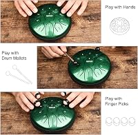 LEKATO 6 Inch Acél Nyelvdob 11 Hanggal D Kulcsban Handpan Esődob Gyógyító Hangokkal Zöld 3
