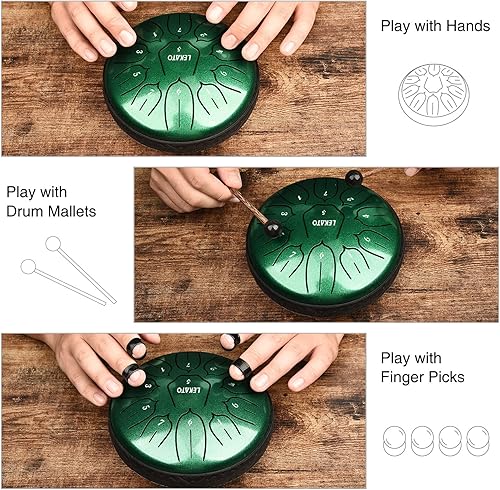 Miniatura 3 de LEKATO - Tambor de lengua de acero de 6 pulgadas, 11 notas, tambor de aleación de acero D, percusión de tambor zen para meditación, yoga, educación
