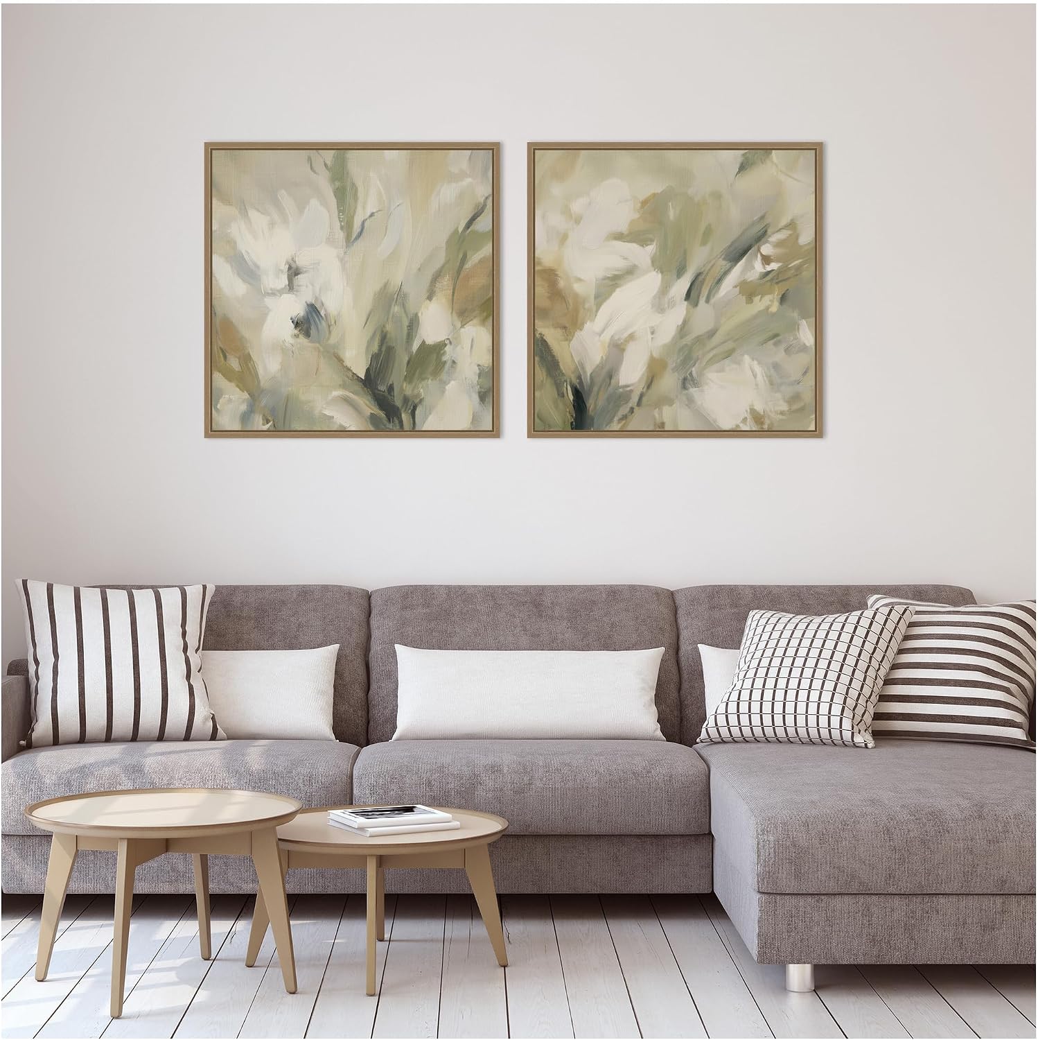 Kate and Laurel Olive Bloom No. 3 & No. 2 2 Piece Framed Canvas Wall Art Set by Amy Lighthall, Sylvie Dark Gold Modern Contemporary, Abstract Art for Wall Decor