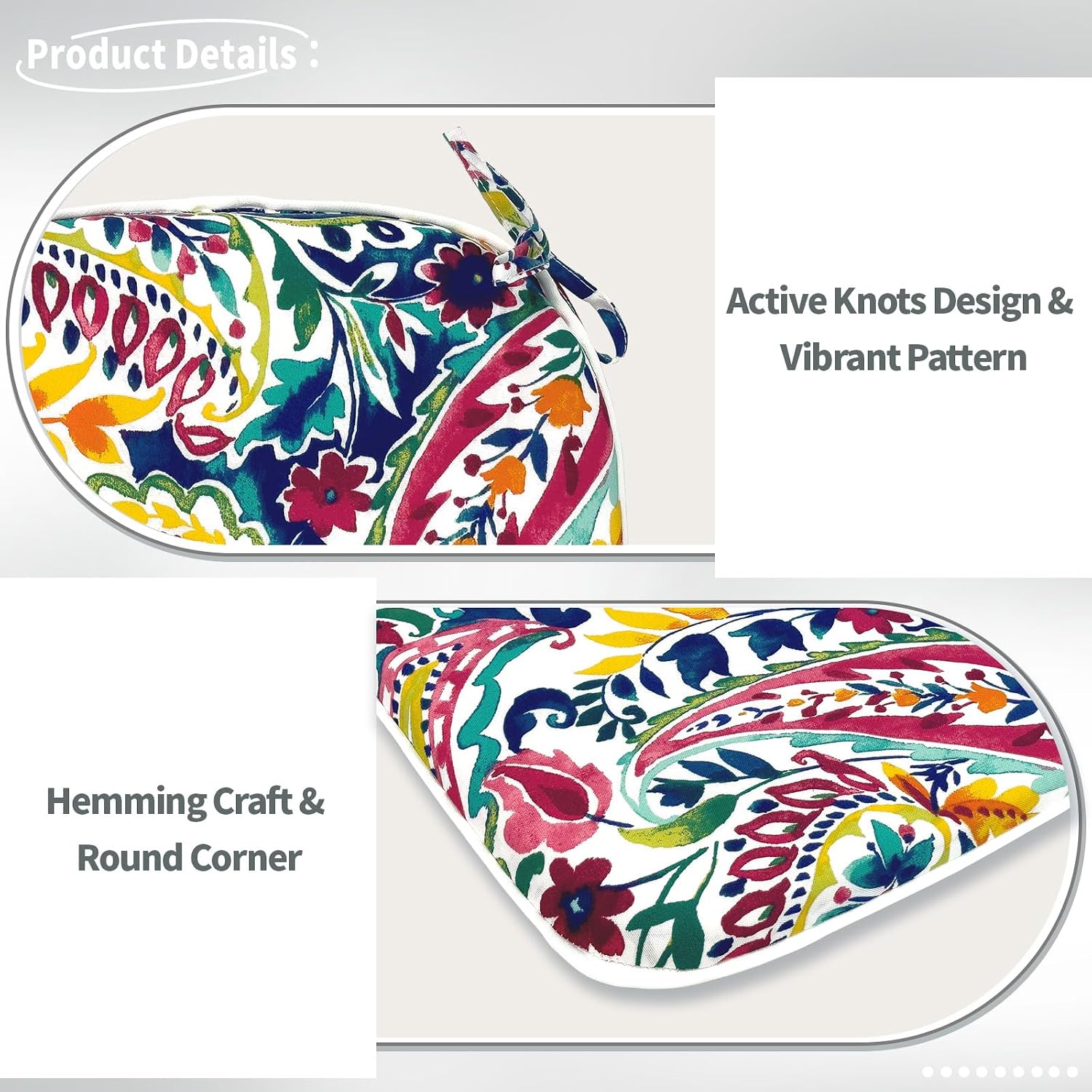 Indoor/Outdoor Chair Cushions 16x17 Inch, Patio Chair Cushions with Ties, All Weather Seat Cushions for Patio Furniture Home Garden Chair Use, Set of 4, Vigour Paisley