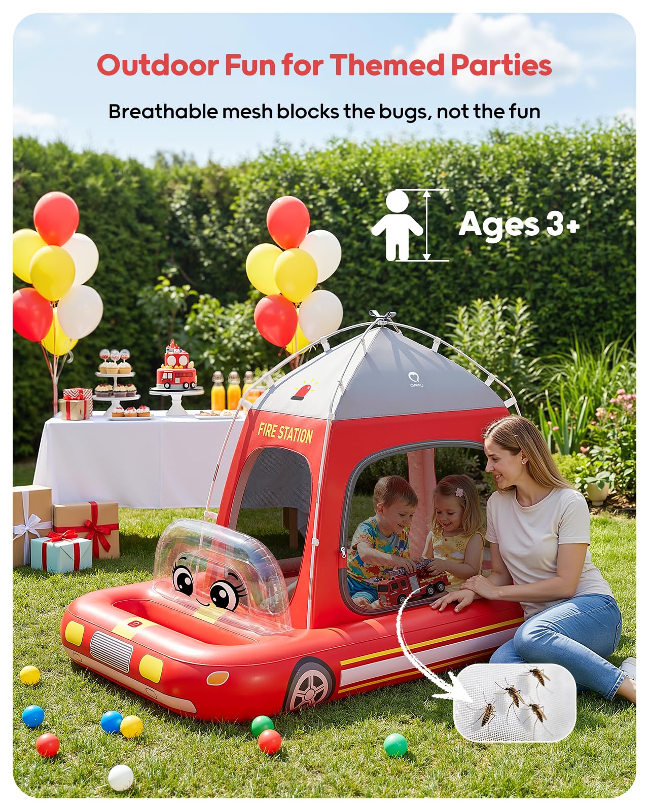 QPAU Inflatable Toddler Travel Bed with Tent Truck Red