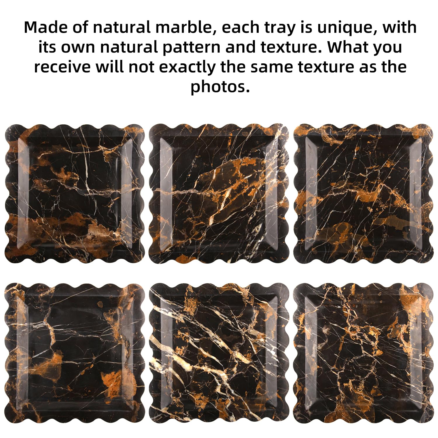 Plateau Marbre Or Noir Plateaux Ondulé de Salle de Bain Rangement Plateau Décoratif pour Coiffeuse, Mouchoirs, Bougies, Serviettes, Cosmétiques, Cuisine, Parfum, Porte-clés 20 x 20 cm