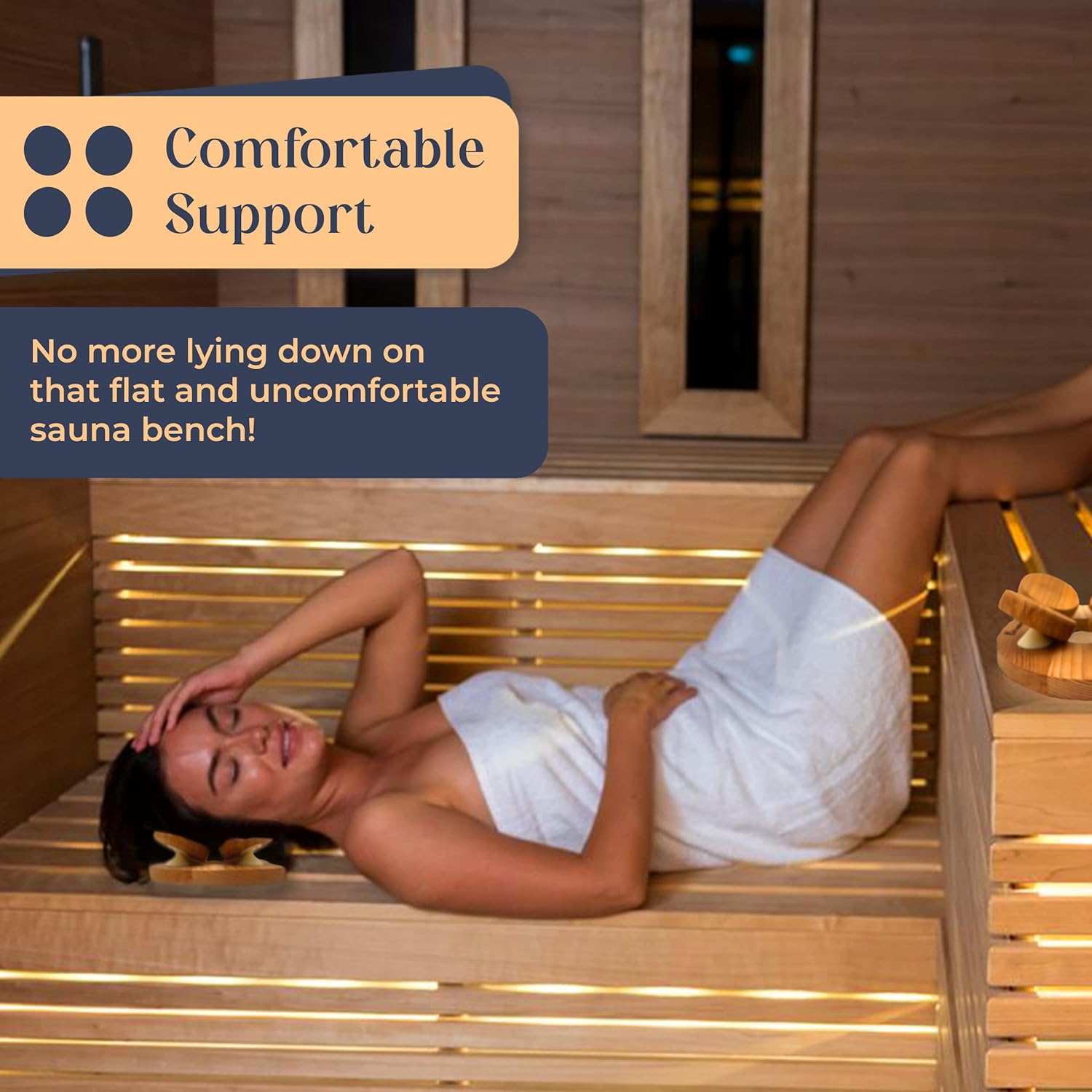 Pasithea Canadian Red Cedar 4-Point Sauna Headrest - Pack of 1 Comfortable Sauna Pillow w/Unique Adjustable Discs for Optimal Head Support - Wooden Headrest Pillow for Infrared or Traditional Spaces