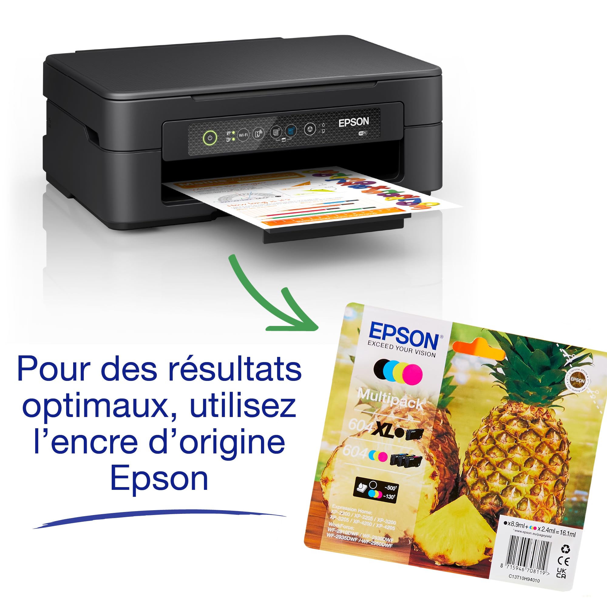 Epson Expression Home XP-2200 | Imprimante 3-en-1 - Impression, Numérisation, Copie - WiFi Direct, Ultra-compacte, Cartouches séparées, Facile à configurer, Encres abordables