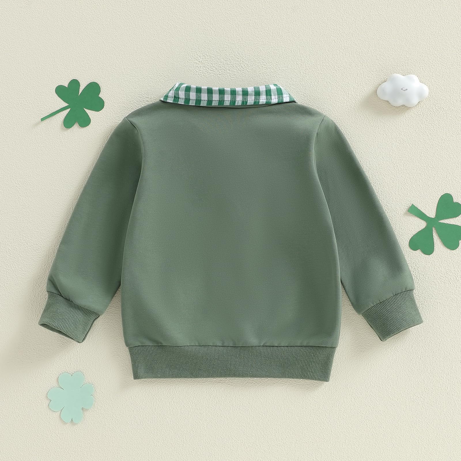 Geagodelia Enfants St Patrick Printemps Bébé Garçon Tops Trèfle Broderie Revers Manches Longues Tenue Élastique Vêtements Pull Ample Sweatshirt Tops