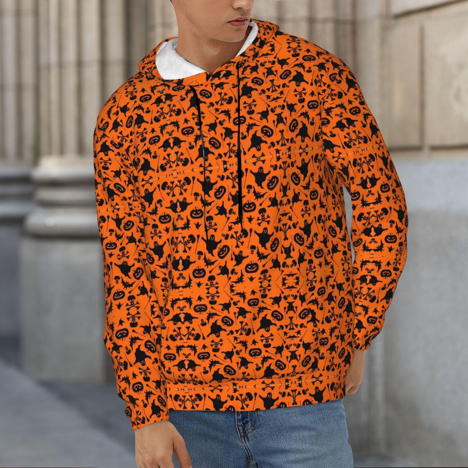 Męska bluza z kapturem z nadrukiem na Halloween, casualowa grafika z nadrukiem bluzy z kapturem z kieszenią