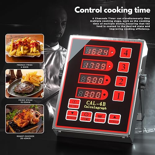 Miniatura 2 de Temporizador de cocina comercial, temporizador digital de 4 canales para cocinar, volumen de alarma fuerte +/-, suministros de restaurante para