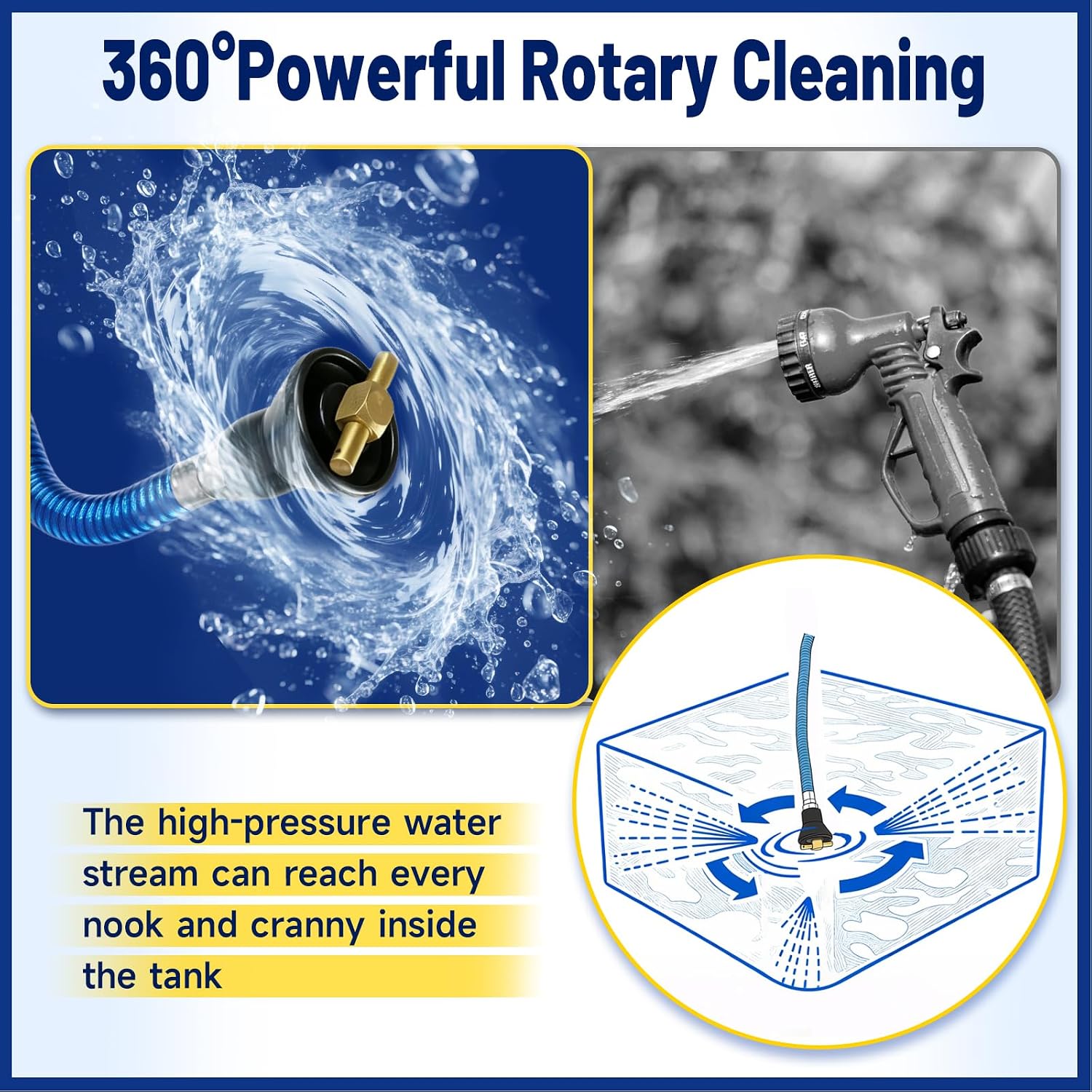 RV Black Tank Cleaner Wand, 62" RV Water Heater Flush Wand Equipped with Swivel Nozzle 1/4 Turn Shutoff Valve & Sponge Handle for RV Toilets & RV Water Heaters image 4