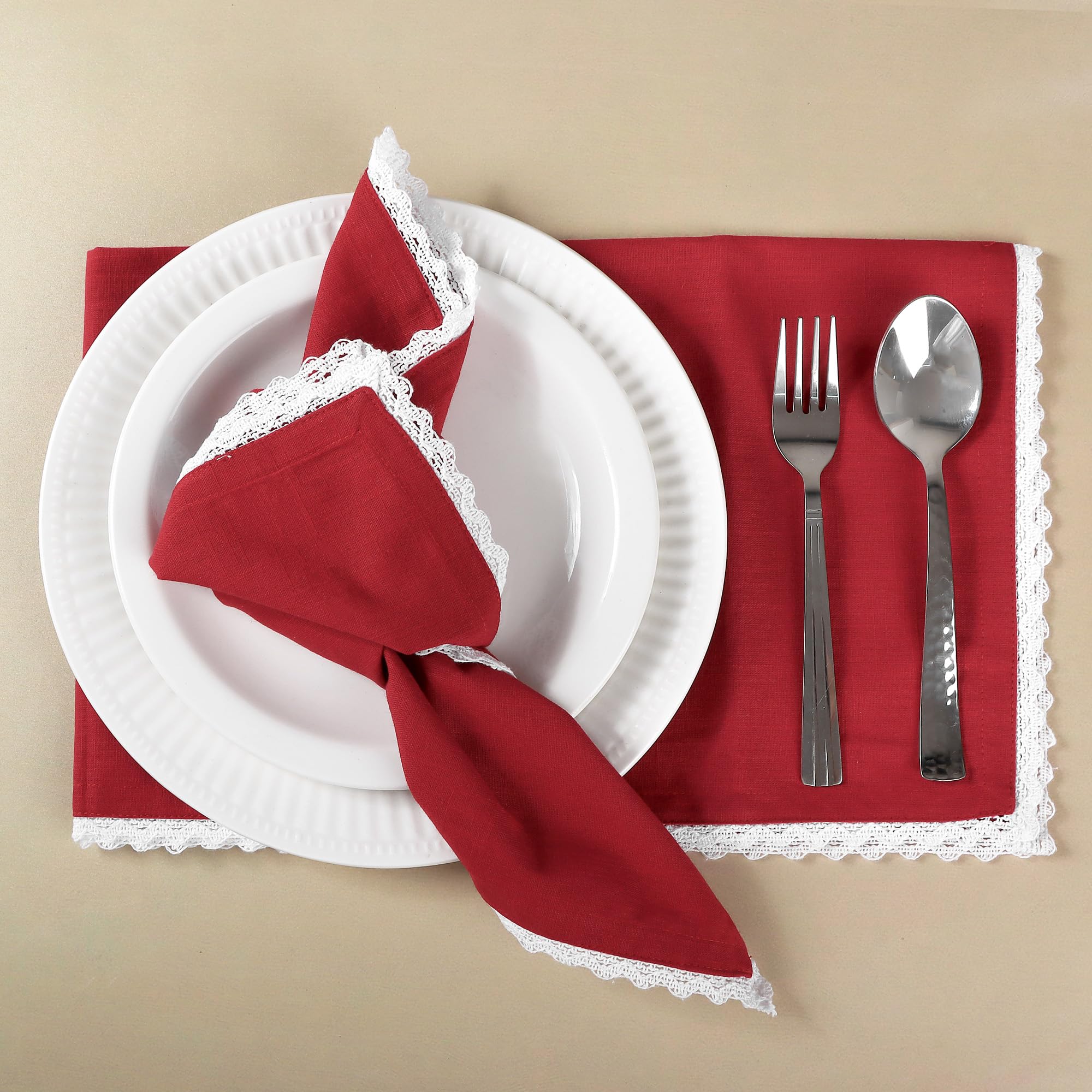 FINGERCRAFT Tovaglioli di stoffa in misto cotone, confezione da 12 pezzi, vintage, rustici, di alta qualità, con angoli smussati, con elegante pizzo per uso quotidiano, pre-ristretti e buona
