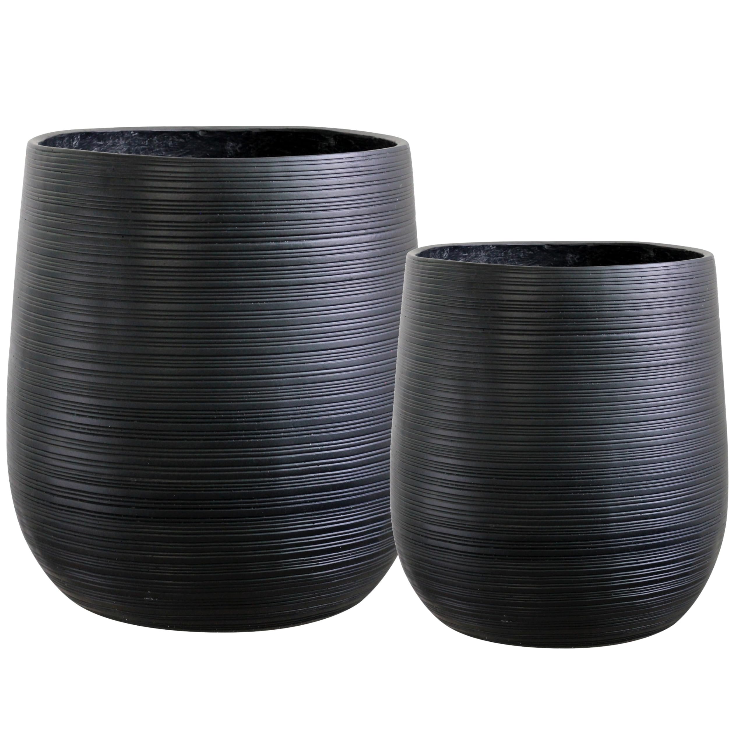 Olly & Rose Black Extra Large Plant Pot Patterned - Garden Planter - Xl Flower Pot - H 50Cm D45cm + H40cm D38cm