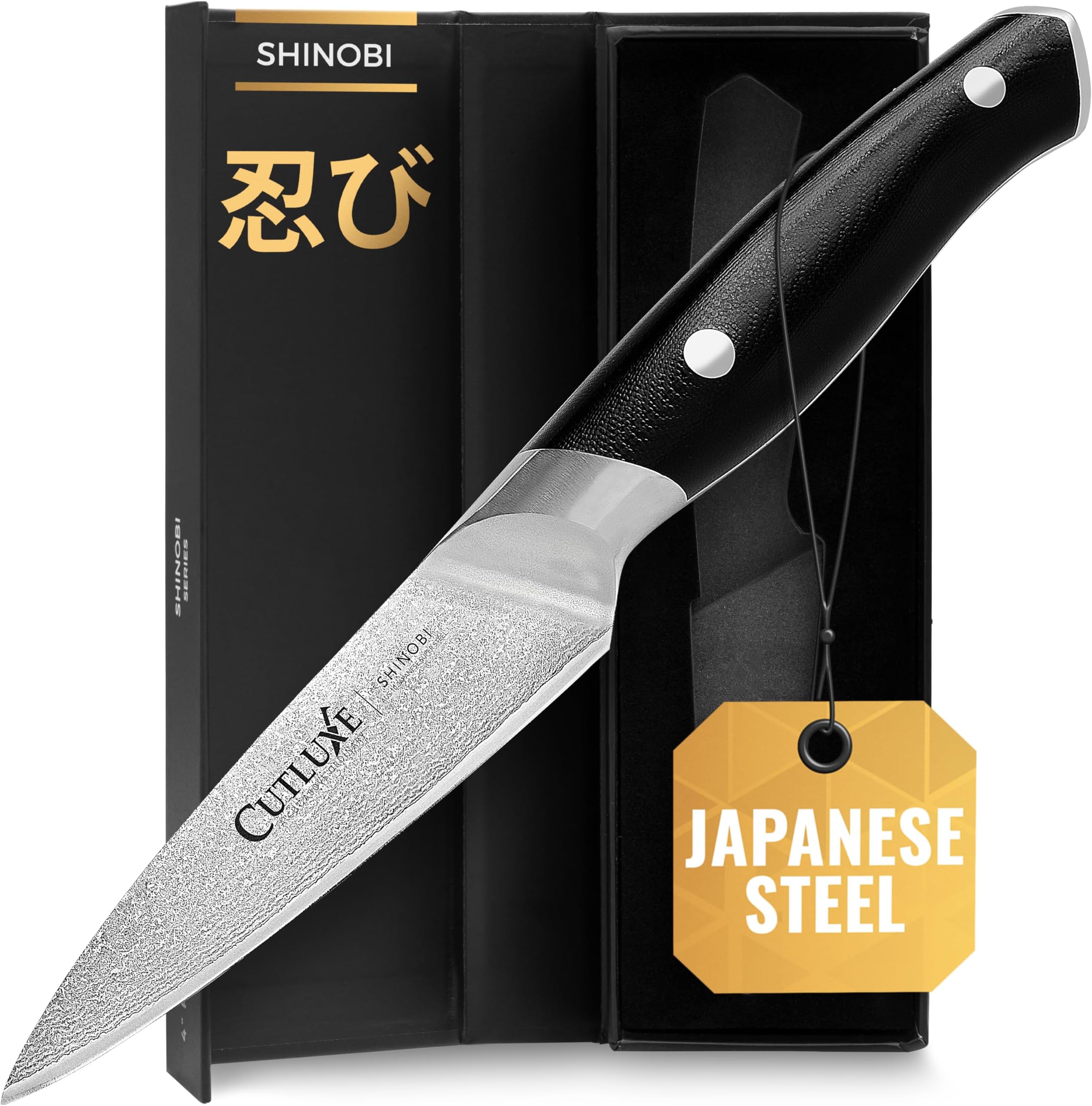 CutluxeShinobi Paring & Peeling Knife, Damascus Kitchen Knife โ 4" Japanese Steel Blade, AUS-10 โ Sharp Kitchen Knife โ Full Tang & Ergonomic G10 Handle Design