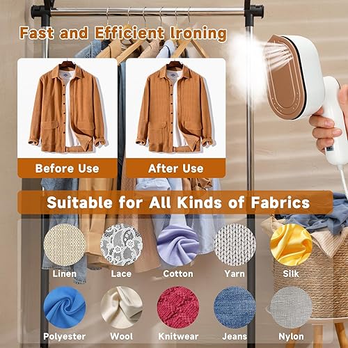 Miniatura 4 de AWESQCQ Microplancha de vapor para ropa, vaporizador portátil de mano para ropa de viaje con planchado en seco y húmedo, 1000 W 20S de calentamiento