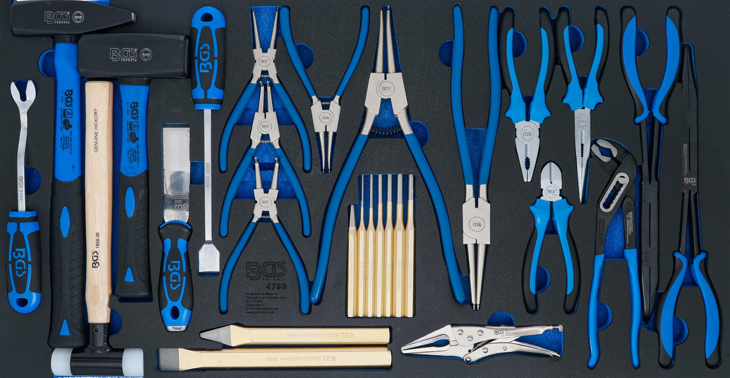 BGS 4793 | Werkstattwageneinlage XL | Hammer Zangen Meißel-Satz | 28-tlg. | Hartschaumeinlage | Schaber, Sprengringzangen, Splintentreiber, Lösewerkzeug | für Werkstattwagen XL 7 Schubladen