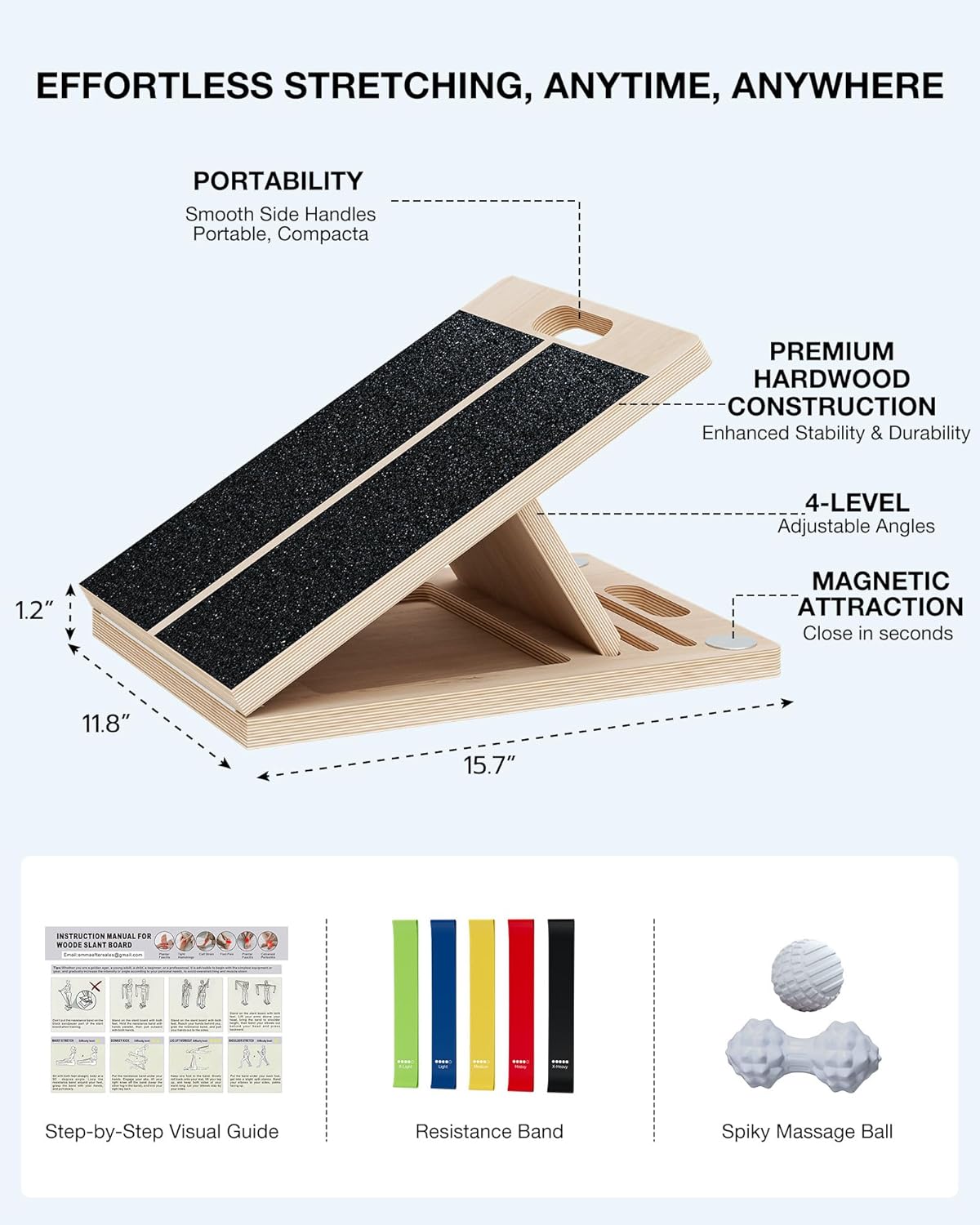 temi slant board for calf-stretching - wooden incline wedge stretcher for squats, foot & ankle mobility, portable fitness equipment, stretch & rehab kit natural wood stretch & rehab kit