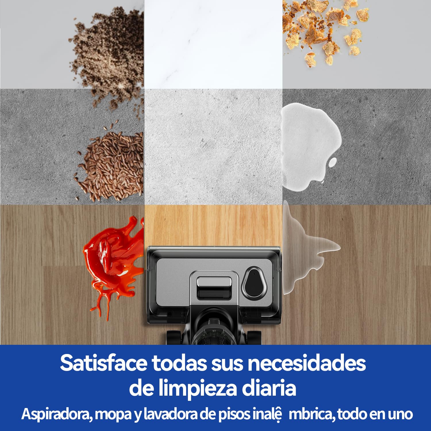 Aspiradora Fregona y Fregona Eléctrica Sin Cable, 45 Min de Autonomía, 17,5KPa de Potente Succión, Fregona Eléctrica Inteligente con Autolimpieza y Auto-Secado