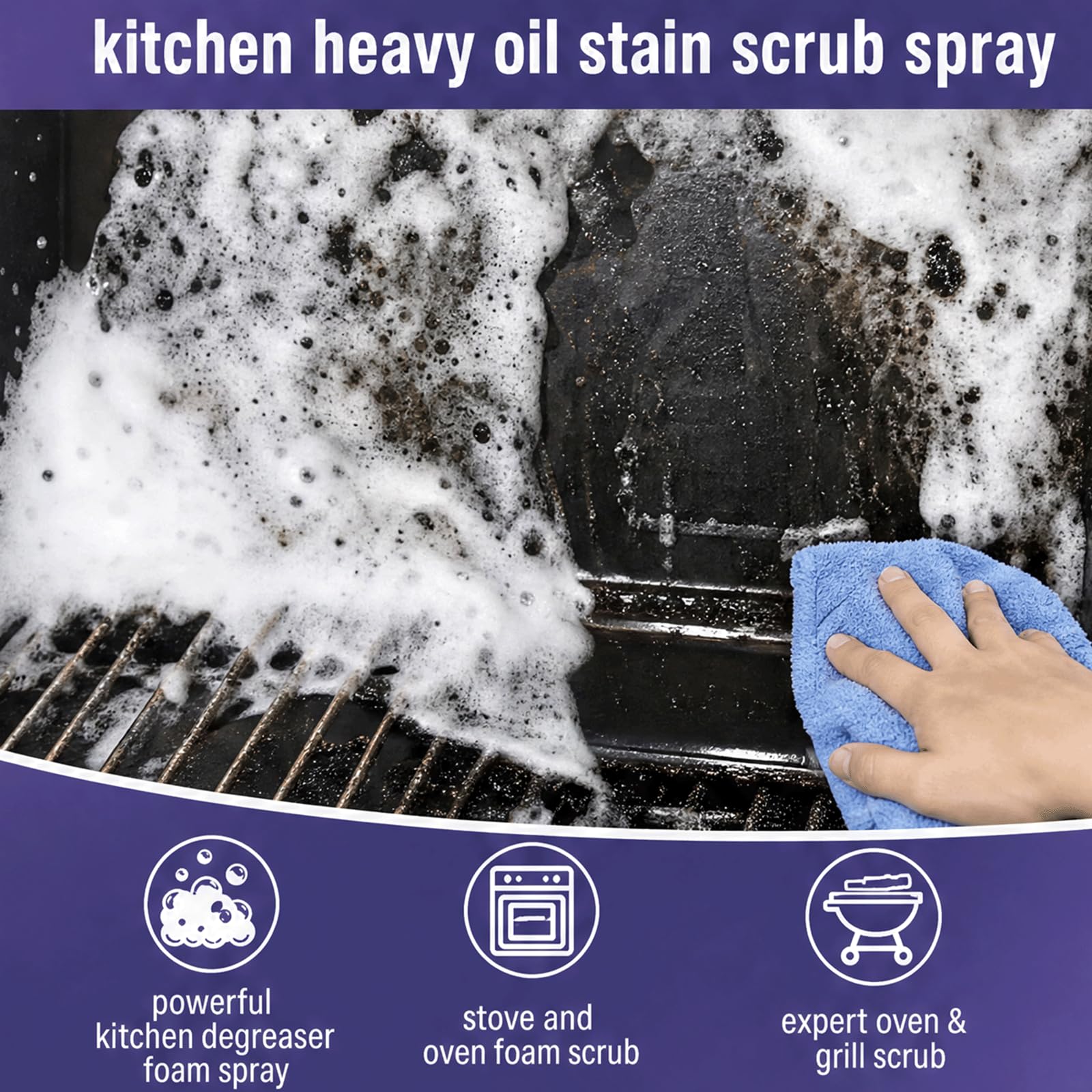 Backofen-Schrubbspray, schnell wirkendes Hochleistungs-Grill-Entfettungsspray,leistungsstarkes Küchen-Entfettungsspray,Funktionsschaum-Schrubbspray, Schweröl-Schrubbspray, Fettentferner (5 stücke)