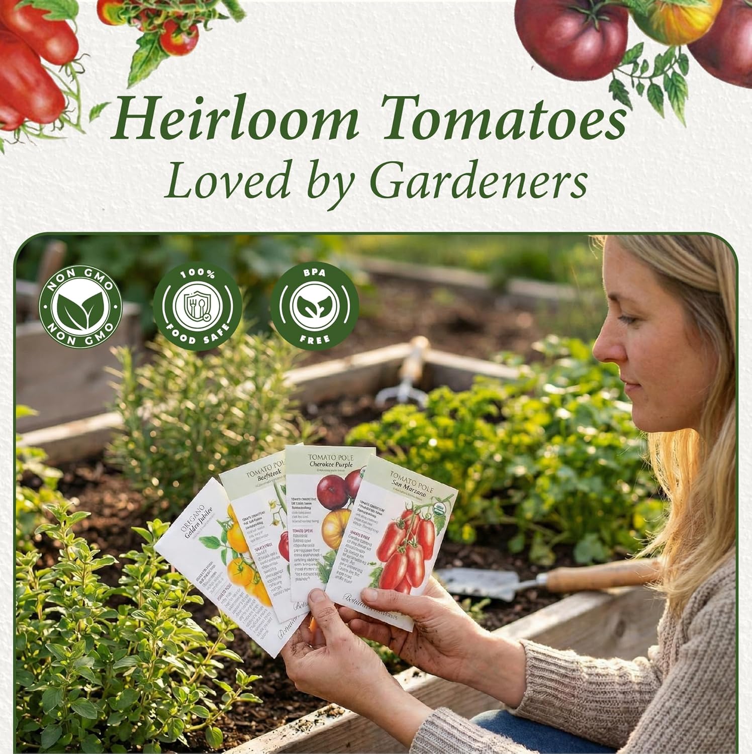 Botanical Interests: Heirloom Tomato Seed Bundle - 8 Individual Seed Packets: Non-GMO Organic & Heirloom Tomato Seeds: Diverse Slicing, Sauce, and Cherry Varieties