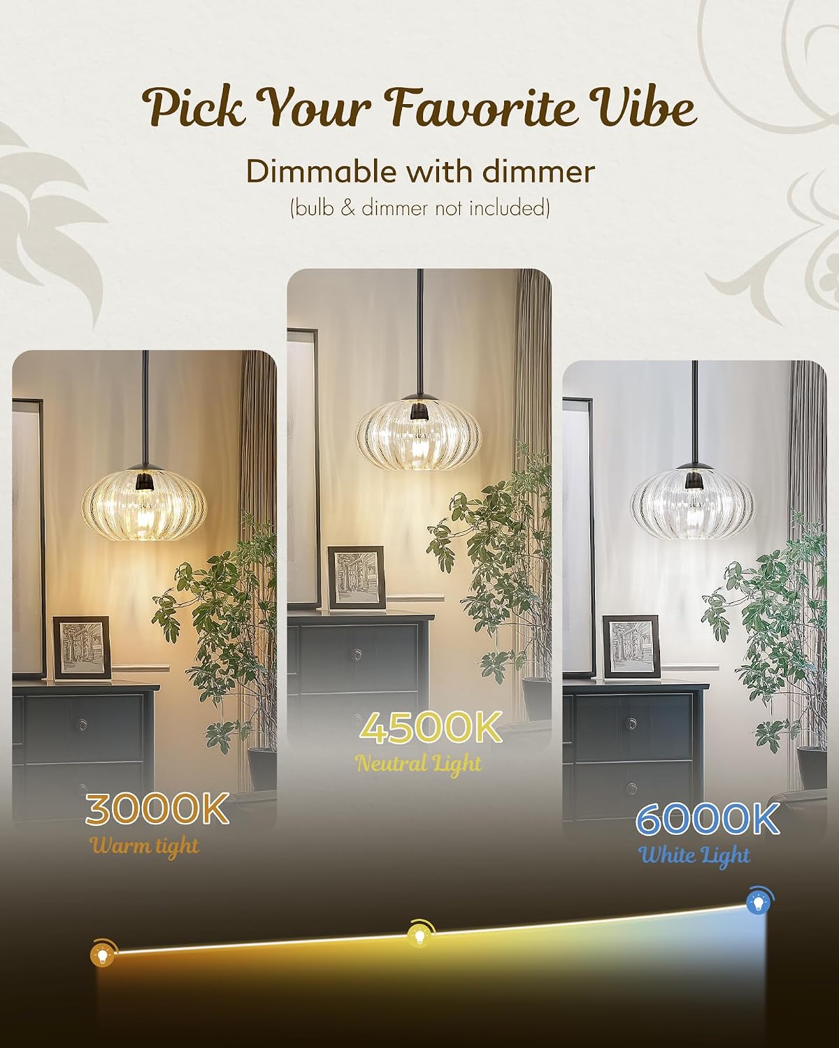 FEMILA 10.3" Pendant Light for Kitchen Island, Black Pendant Lighting, Dome Glass Pendant Light Vintage Light Fixtures for Bedroom Hotel Dining Room, 4FYD85MIL BK