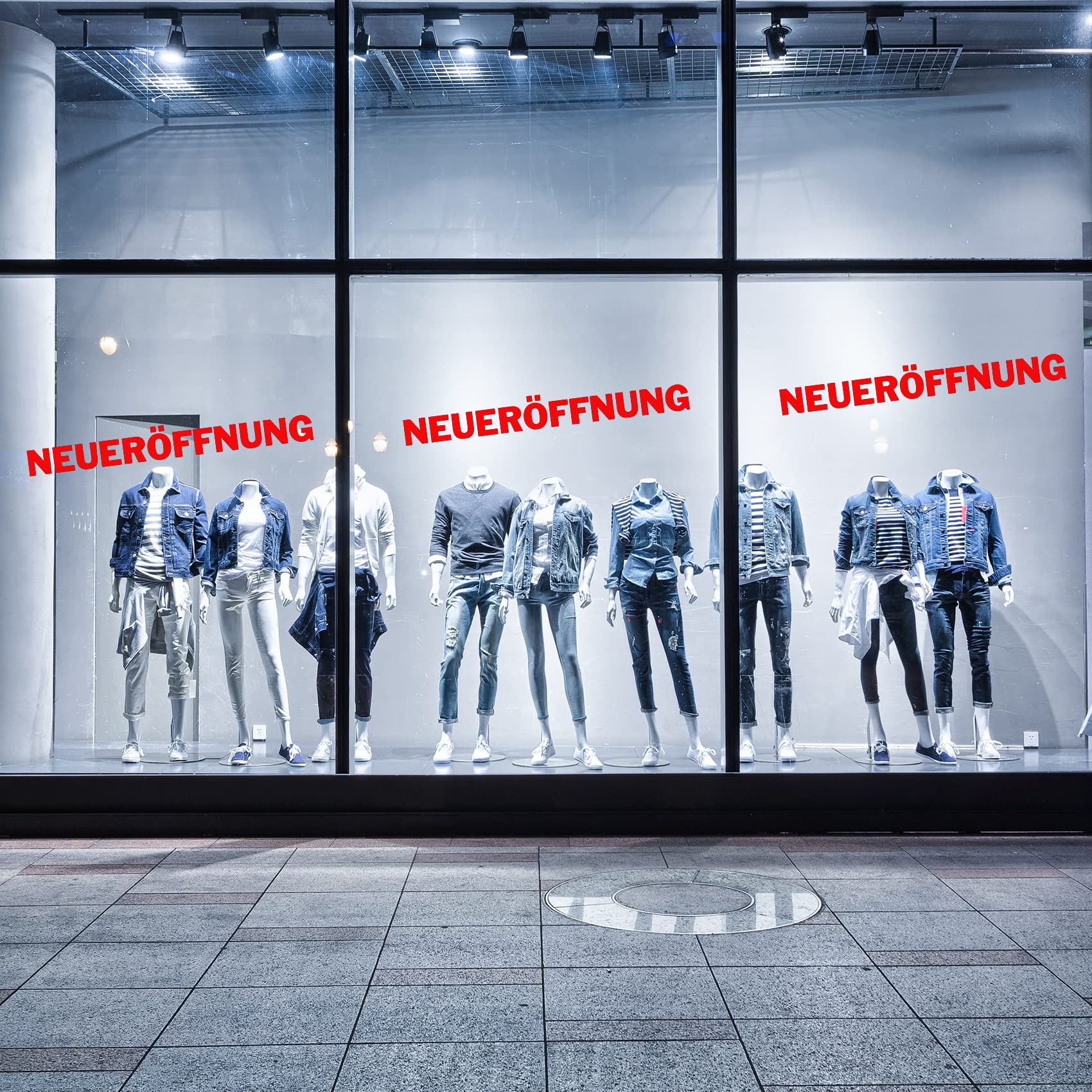 Finest Folia 4 x Schriftzug NEUERÖFFNUNG Rot Schaufenster Aufkleber Laden Geschäft Werbung Schaufensterbeschriftung selbstklebend KX046