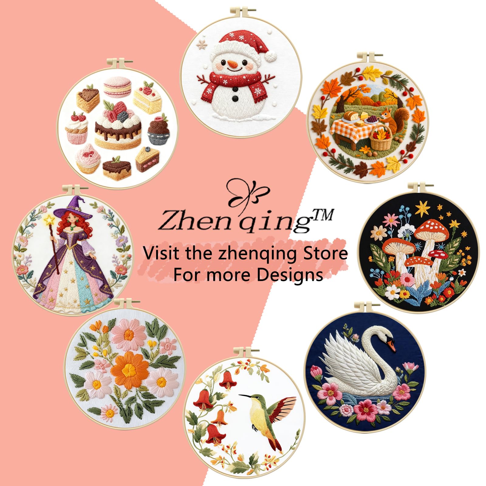 Zhenqing Kit de punto de cruz para principiantes, patrón de flores y diseño de mariposa, juego de bordado estampado (C0046)
