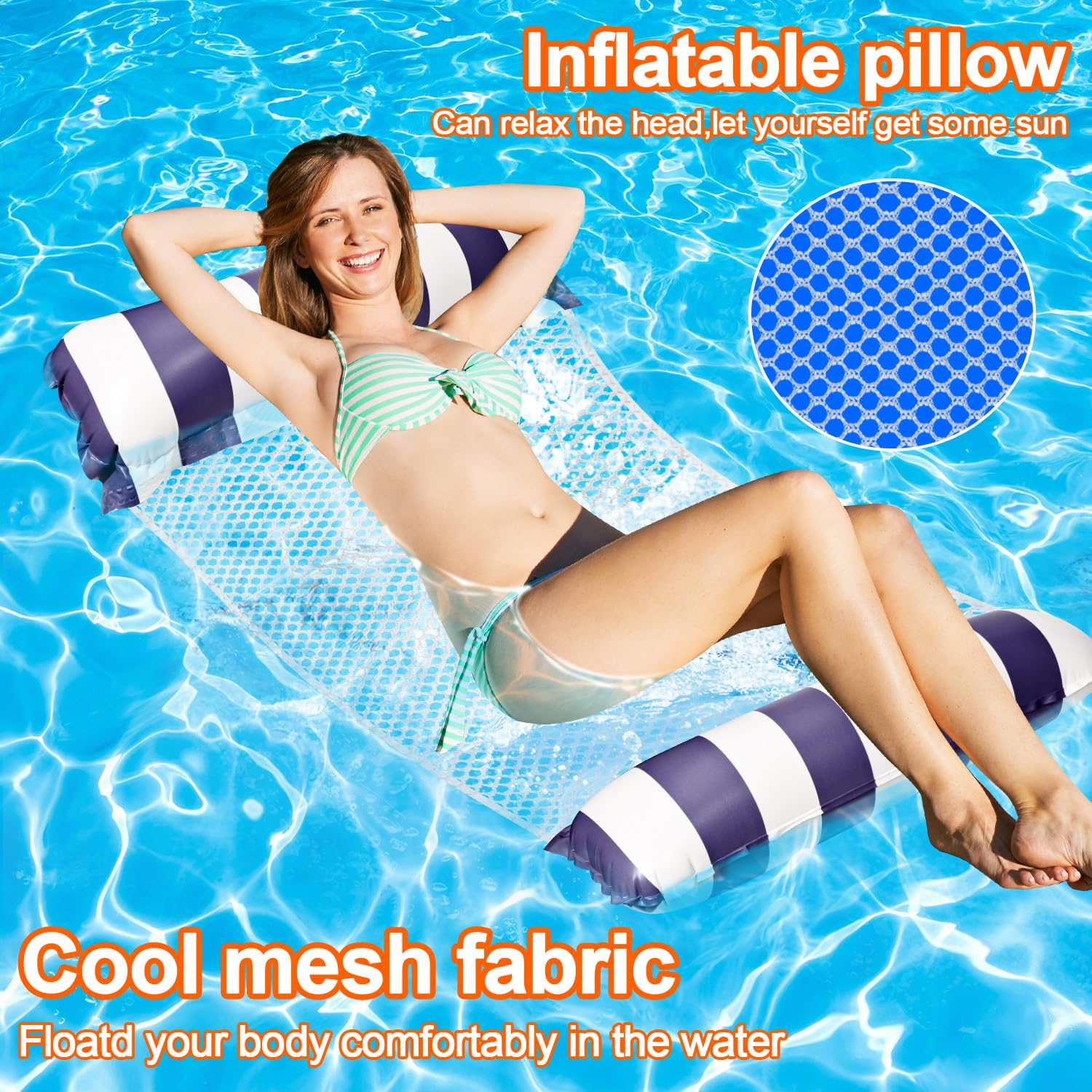 AICase Pool Float Water Hammock,Swimming Pool Floating Chair,Floats Inflatable Hammock Inflatable Lounger,Water Sofa,for Adults with a Manual Air Pump-blue - Image 2