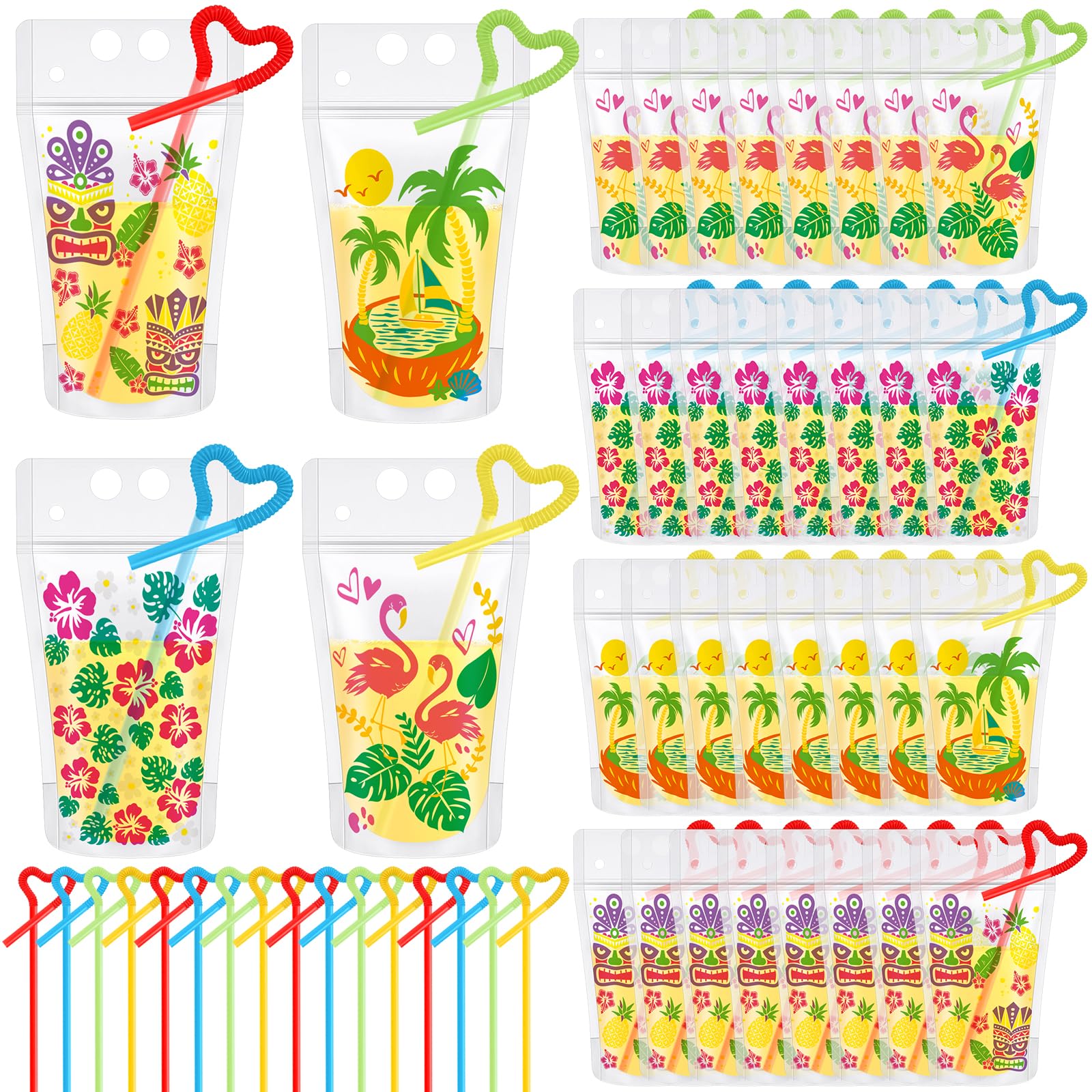 Summer Drink Pouches with Straws - 100 Pack -9