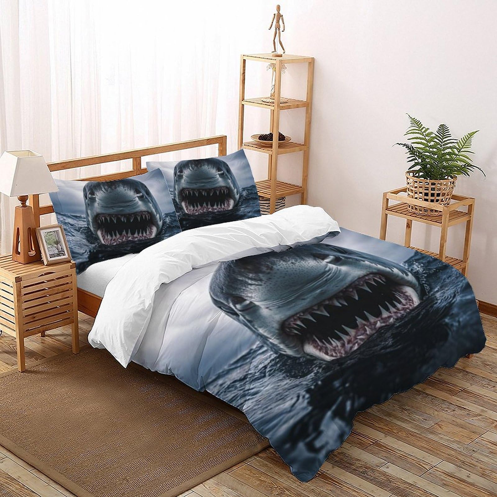 Housse de couette requin 220x240 cm en microfibre imprimée 3D avec fermeture