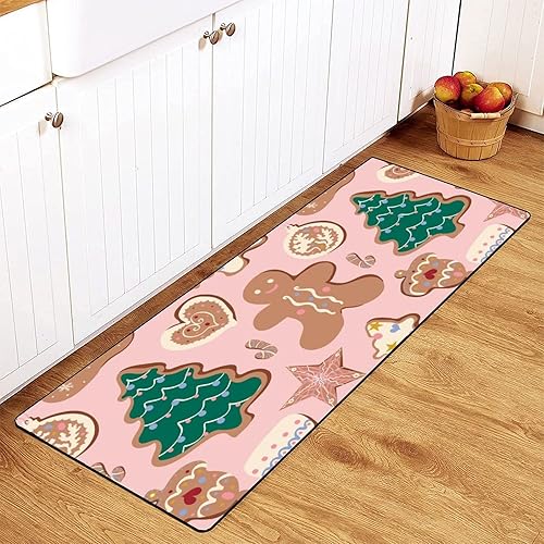 TsyTma Alfombras de cocina antideslizantes para hombre de jengibre rosa, tapete de cocina, árbol de Navidad, tapete para el hogar, baño, cocina,