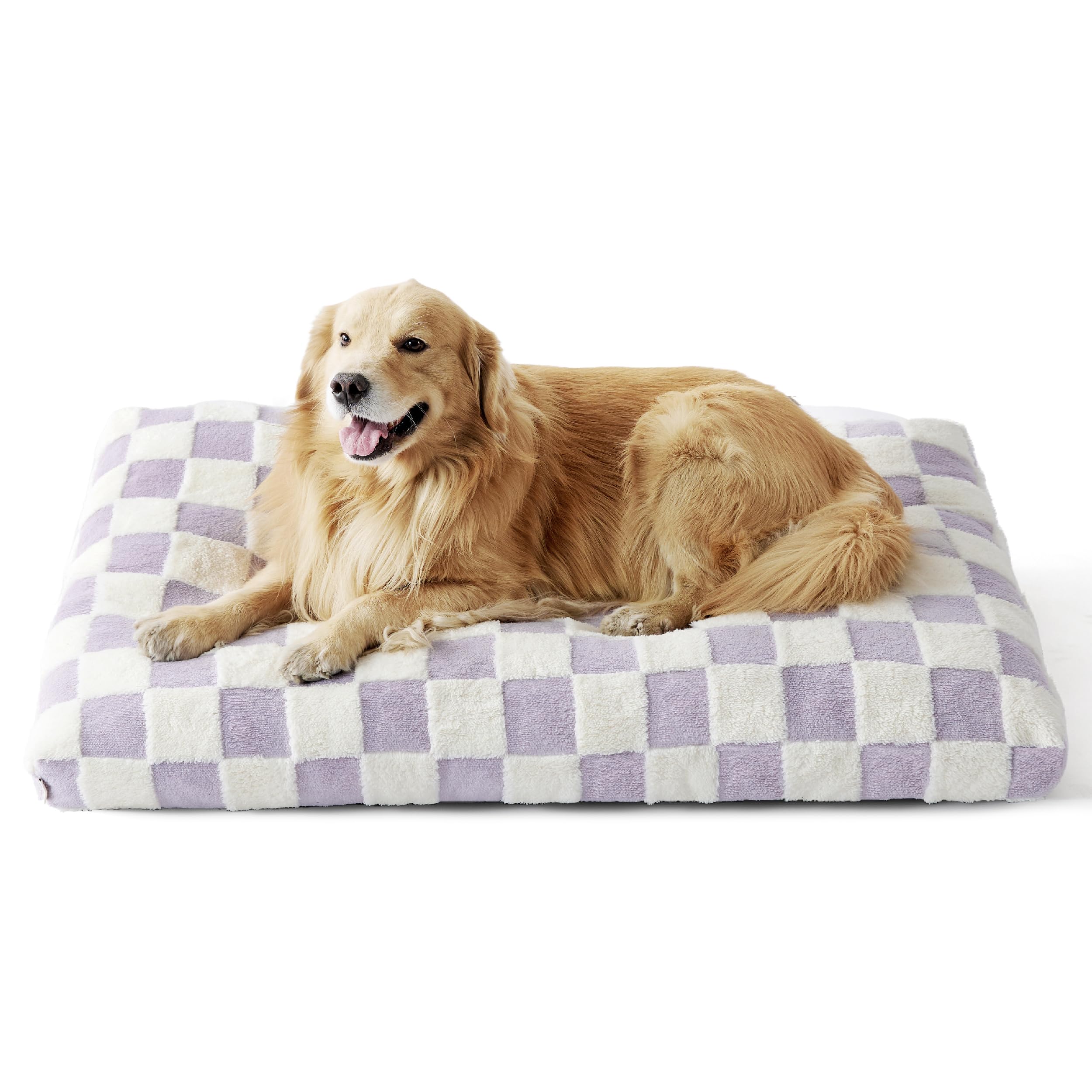LE SURE Extra Large Dog Bed-Thick Shredded Chopped Foam Pet Bed Indoor with Removable Cover, Cute Modern Fuzzy Plush & Anti Slip Bottom, Purple