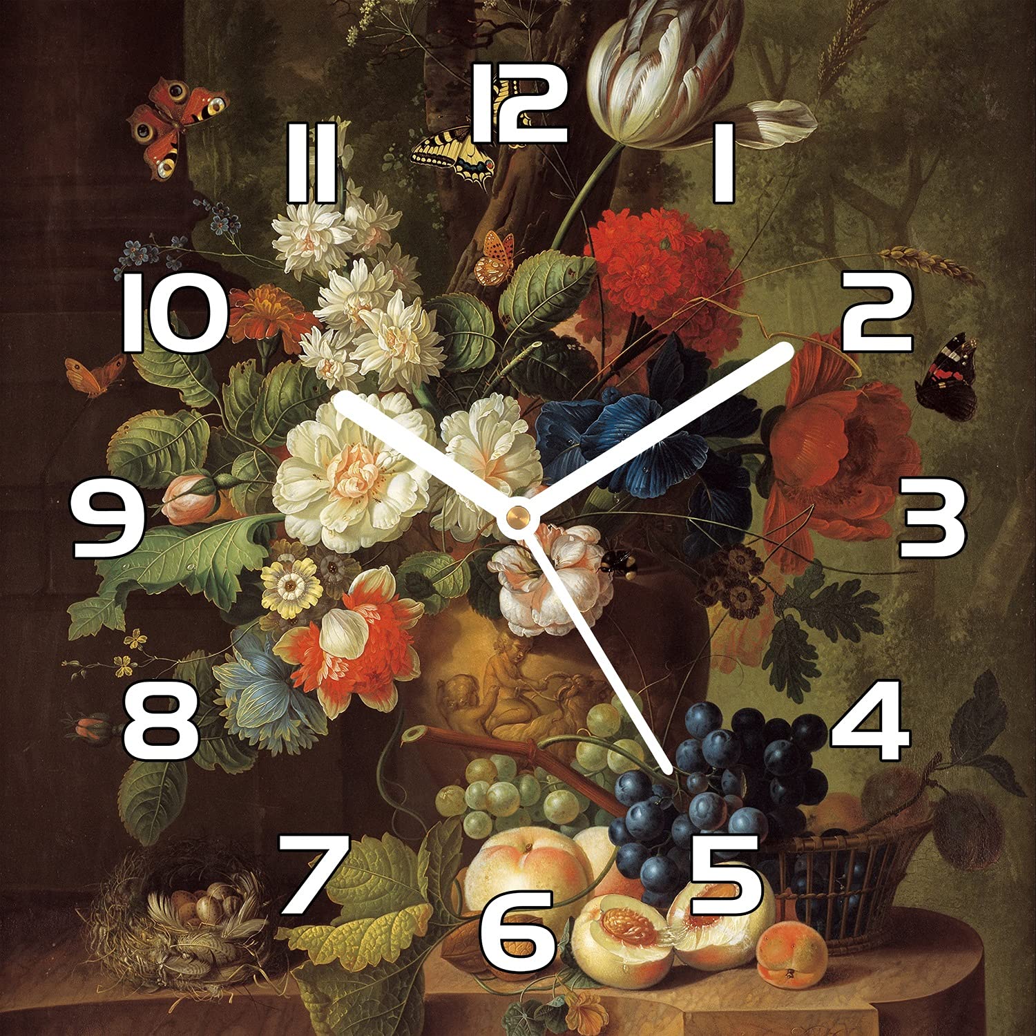 Horloge en verre 30x30 cm Bouquet Fleurs Vintage pour decoration cuisine moderne
