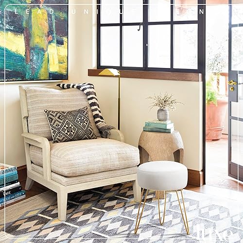 Miniatura 7 de LUE BONA Vanity Stool, White Vanity Stools for Makeup Room, Round Ottoman Foot Stool, Velvet Footrest Vanity Chair for Bathroom Vanity, Bedroom,