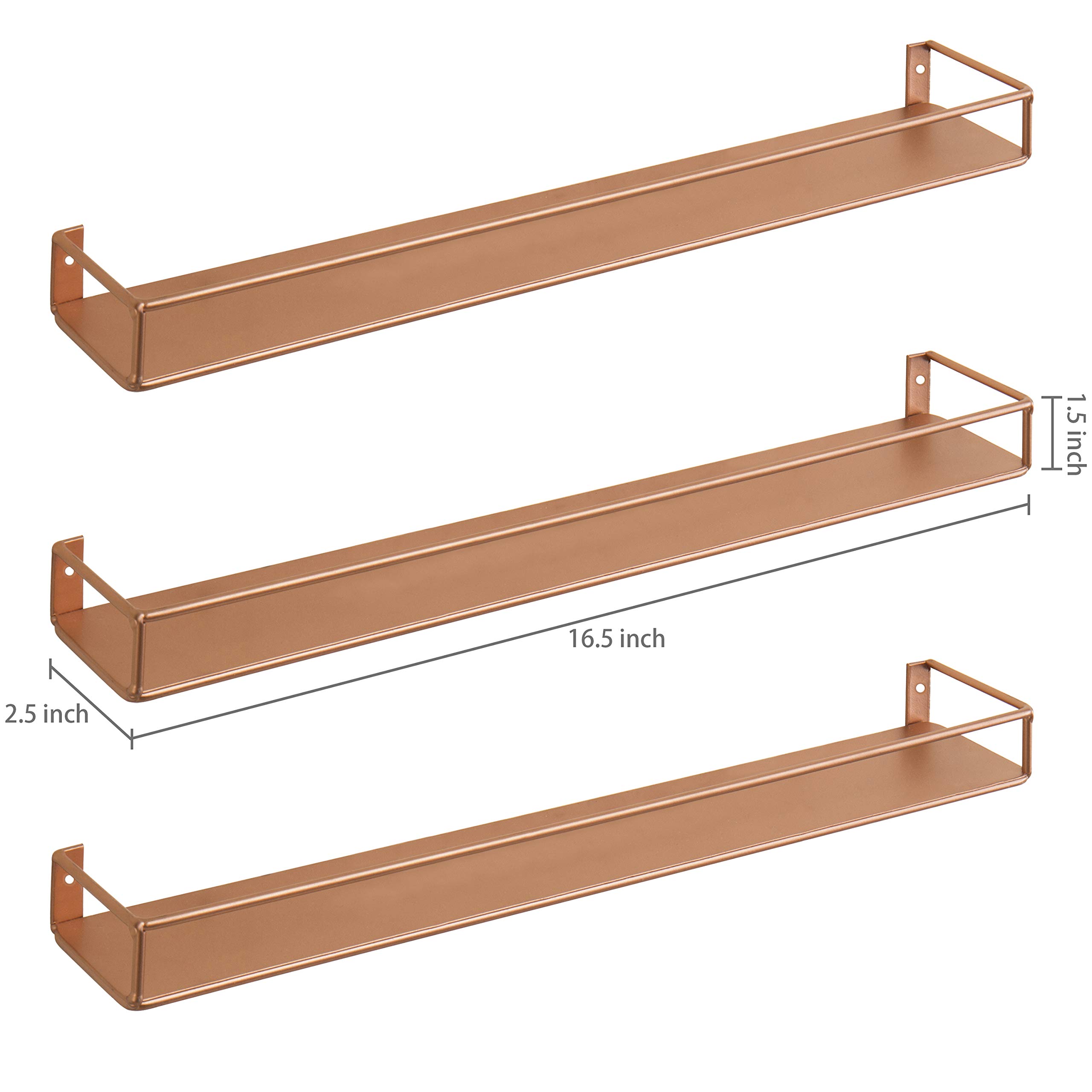 MyGift Modern Copper Metal Wall Mounted Display Racks, Set of 3