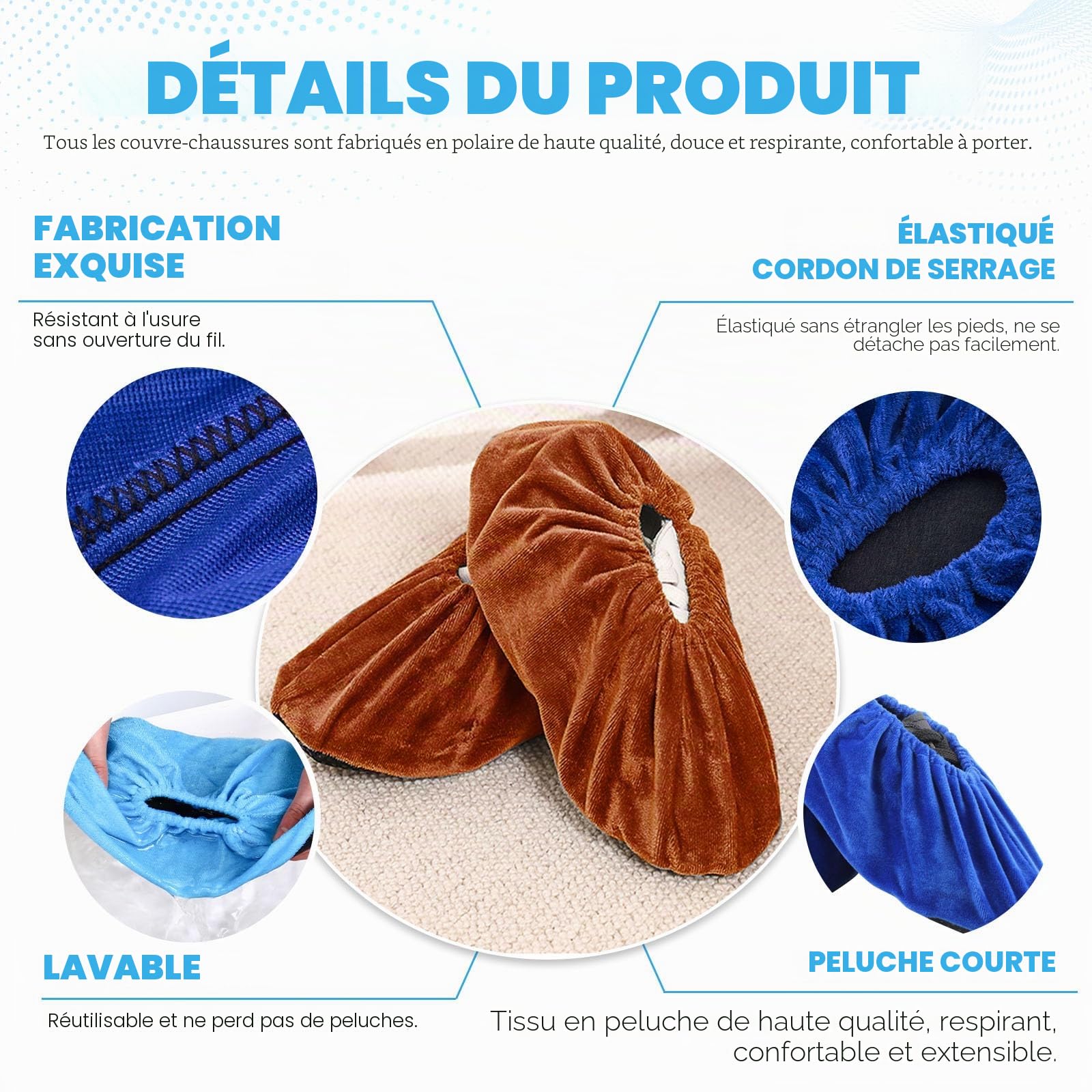 Lot de 20 couvre-chaussures réutilisables et lavables pour l'intérieur et l'extérieur, couvre-chaussures de marche sans glissement, accessoires d'intérieur (multicolore)