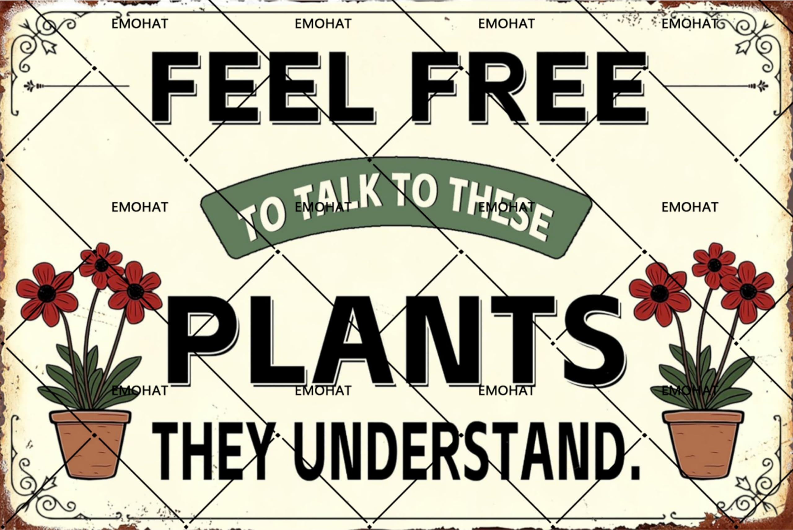 Feel Free to Talk to These Plants They Understand Metal Tin Sign, Vintage Gardening Wall Decor for Home & Greenhouse, 16x12 Inch Funny Plant Lover Gift for Indoor Outdoor Yard