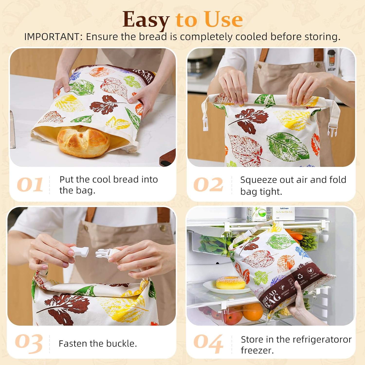 Beeswax Bread Bags for Sourdough & Homemade Bread 2 Pack Reusable Bread Bag image 5