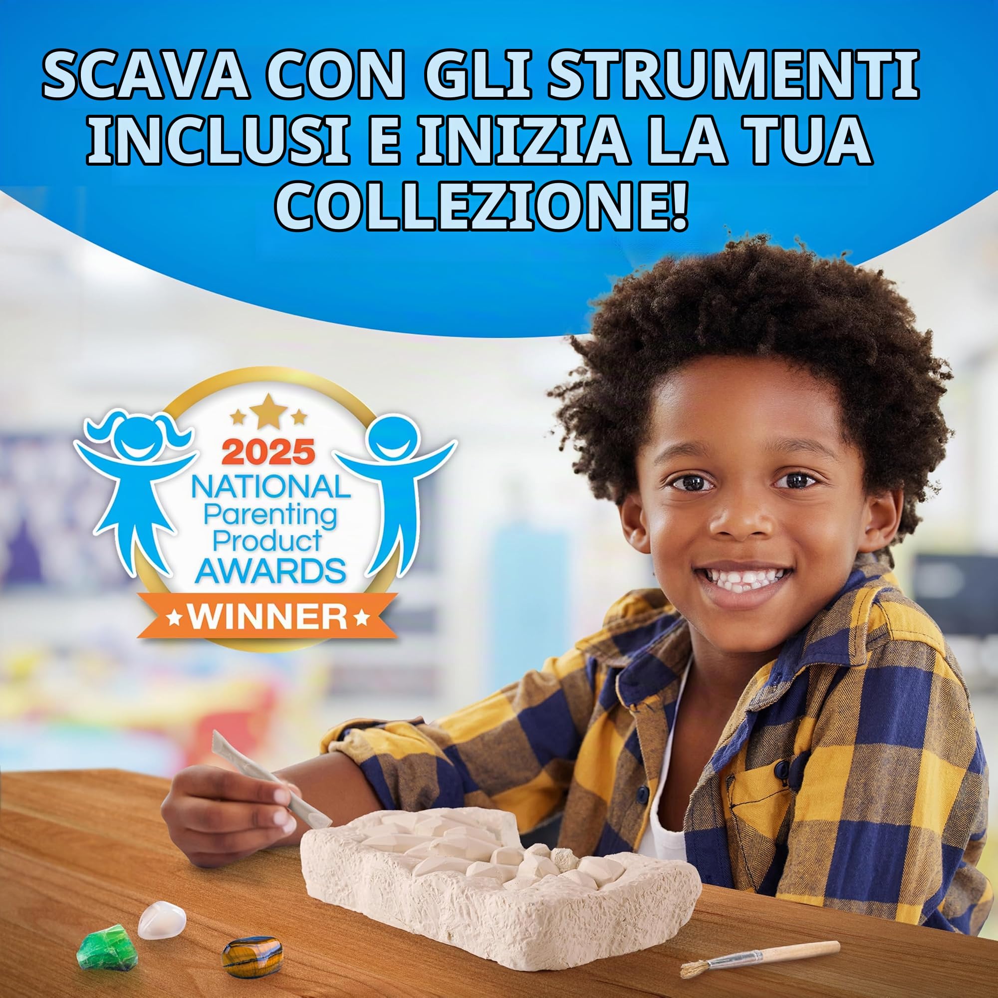 NATIONAL GEOGRAPHIC - Kit di scavo di gemme con 10 vere pietre preziose per bambini, scopri le pietre preziose con strumenti di scavo e lente d'ingrandimento, kit di scienza