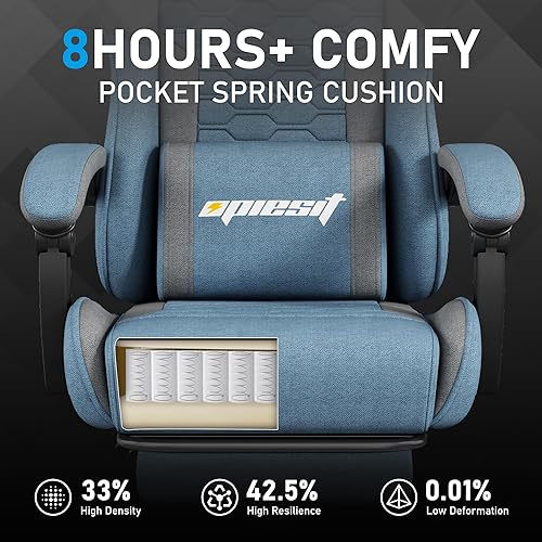 Miniatura 6 de Silla para videojuegos, sillas de computadora de tela con soporte lumbar y masajeador, silla de oficina ergonómica con reposapiés y cojín de resorte