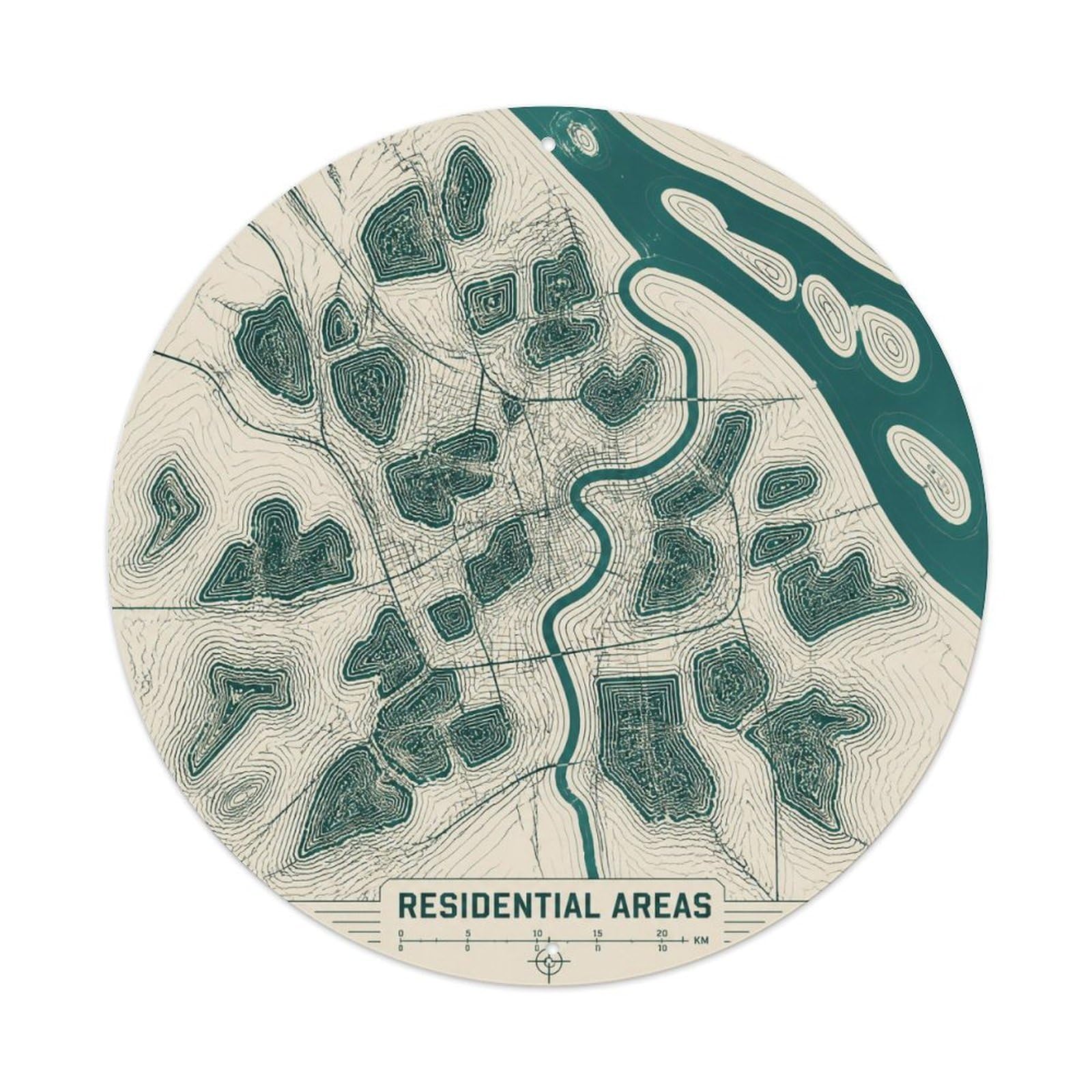 Okngb Style Residential Areas Monochrome Route Riverfront Detail Metal Tin Sign Plaque Wall Decor For Cafe, Man Cave, Club Bar, Office, Home Garden Round Metal Poster 8X8inch