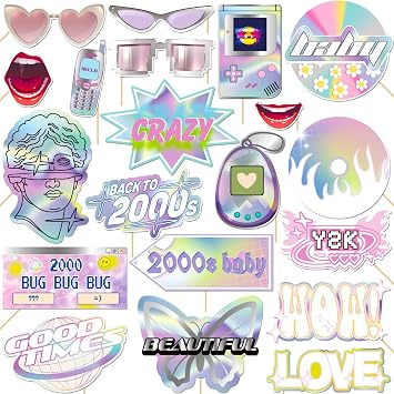 20 Pcs 2000s Photo Booth Props Kit, Dancing Disco Night Girl Birthday Selfie Decorations, Y2K Party Photography Supplies