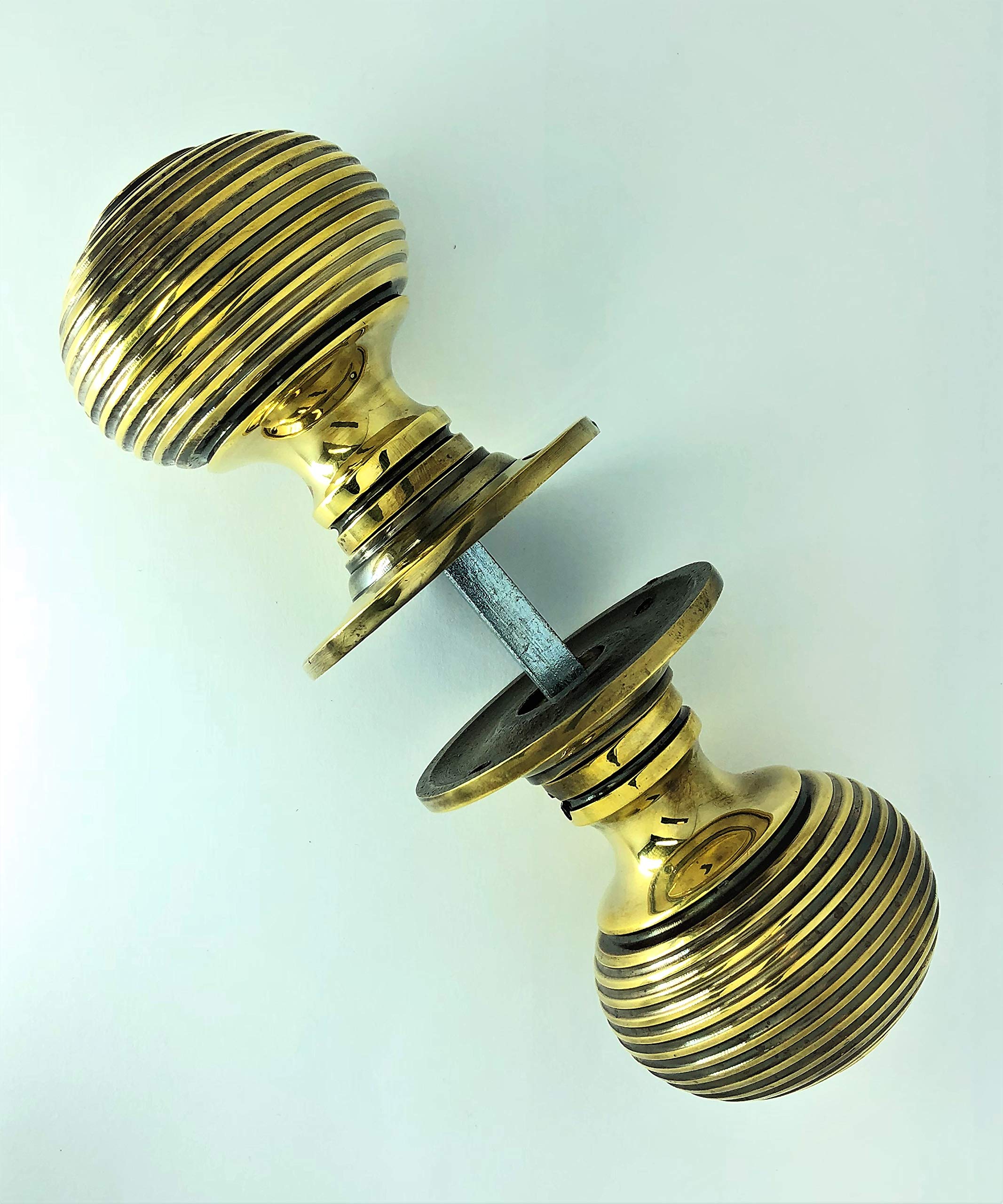 Infinity Decor Beehive Mortice Door Knob Pair, Solid Brass Pull Handles Set for Interior Doors 60mm in Aged Brass - Image 4