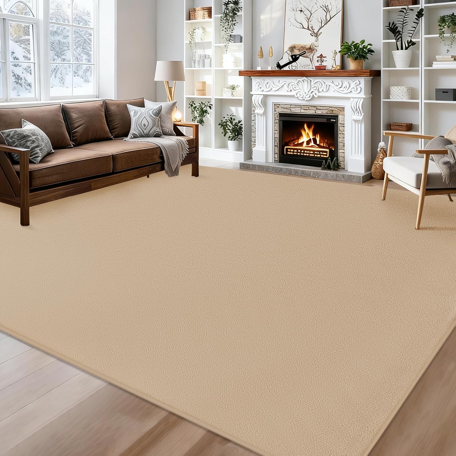 Large Area Rugs for Bedroom Living Room - 4x6 Feet Ultra Soft Beige Rug Thickened with Memory-Foam, Solid Modern Minimalist Carpets for Home Decor, Non-Slip and Comfy Nursery Room Rugs
